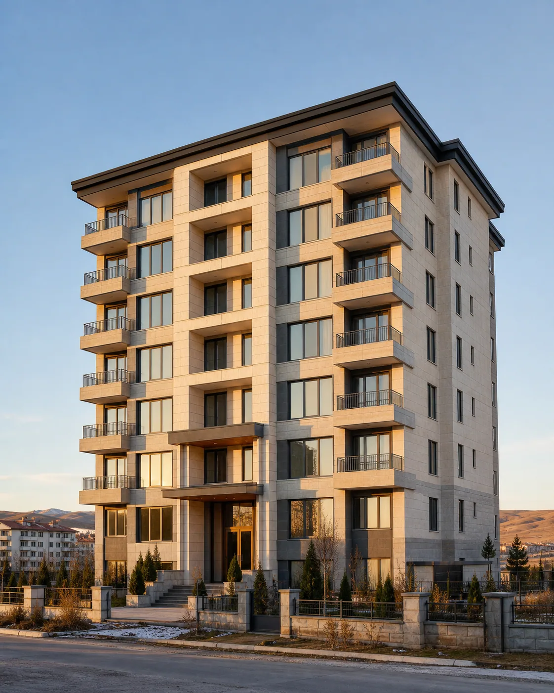 Sivas çevresini çağrıştıran modern konut yapısı için hazırlanmış temsili mimari görsel